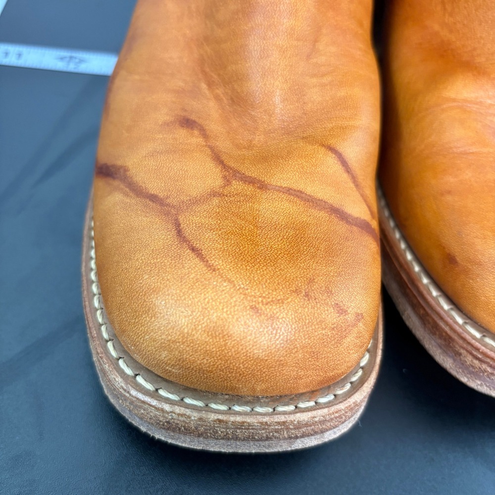 Vintage Womens Western Cowboy Boots 7.5N Tan Leather Longhorn USA Made Campus - Picture 3 of 16